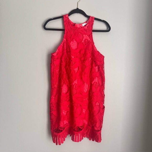 2/25 Lovers + Friends Caspian Floral Red Lace Embroidered Mini Dress - Picture 3 of 7